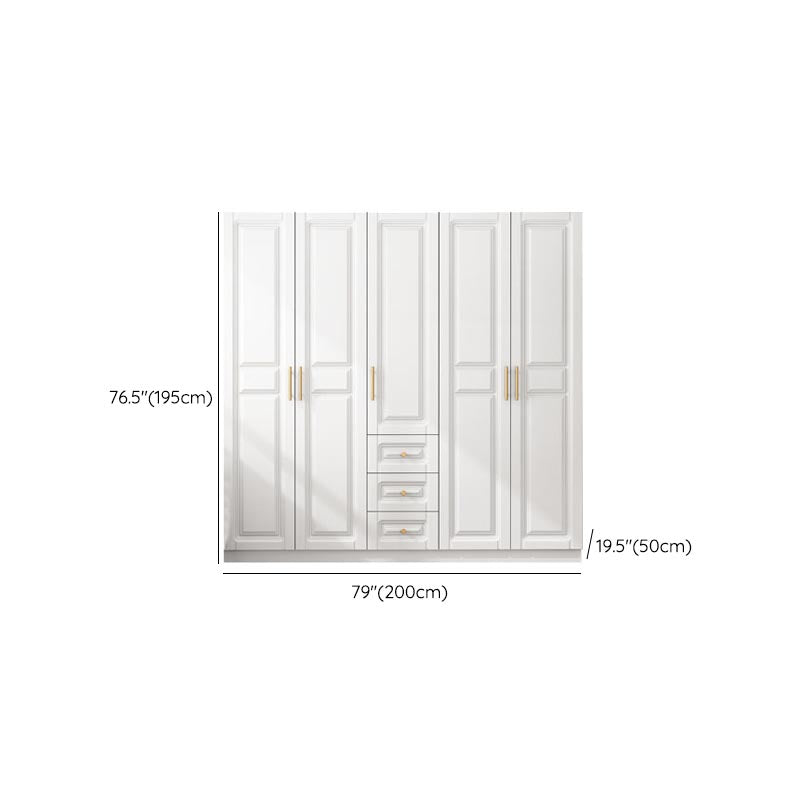 White Armoire Artificial Wood Wardrobe with Drawers and Clothes Rails Storage Cabinet