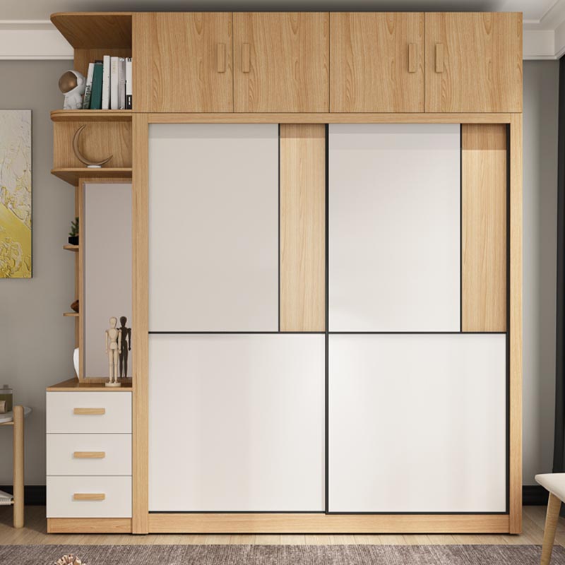 Bedroom Wardrobe Armoire Cabinet, Artificial Wood Modern Storage Cabinet with Drawers
