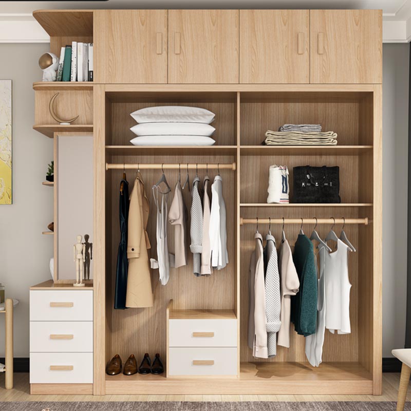 Bedroom Wardrobe Armoire Cabinet, Artificial Wood Modern Storage Cabinet with Drawers