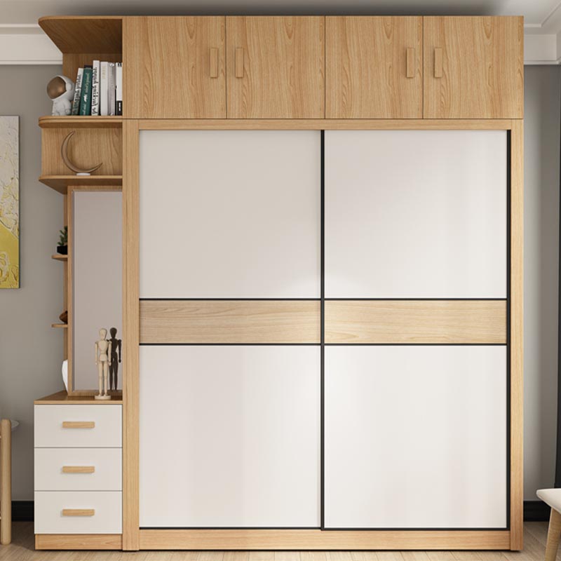 Bedroom Wardrobe Armoire Cabinet, Artificial Wood Modern Storage Cabinet with Drawers