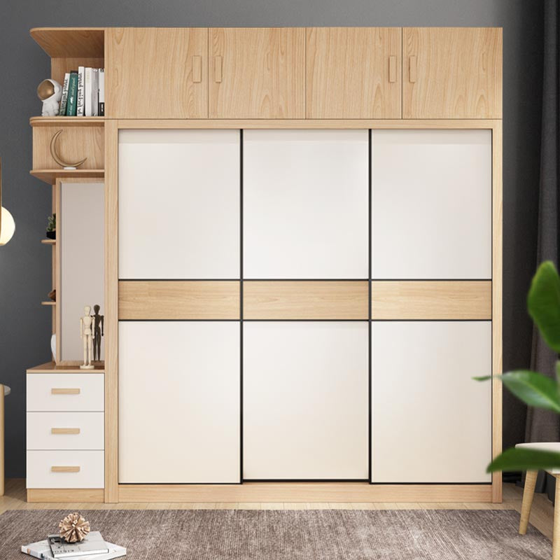 Bedroom Wardrobe Armoire Cabinet, Artificial Wood Modern Storage Cabinet with Drawers