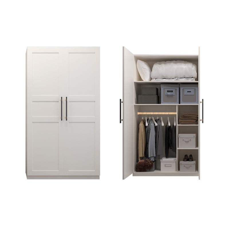 White Wood Wardrobe Cabinet With Drawers and Clothes Hanging Rod Storage Armoire