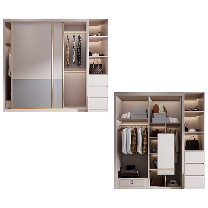 White Modern High Gloss Armoire Wood Armoire with Shelves and Drawers Storage Cabinet