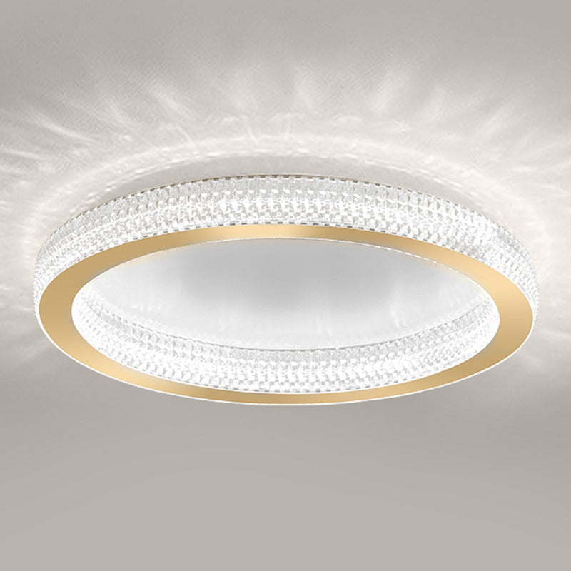 Single Golden Flush Mount Lighting Circle Glass LED Ceiling Light for Bedroom