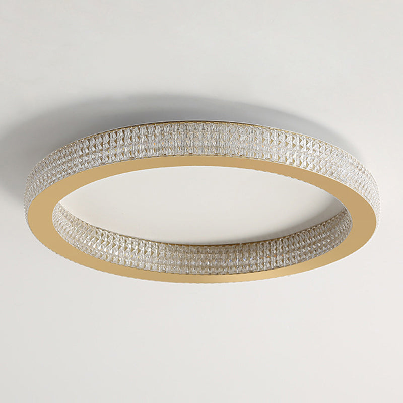 Single Golden Flush Mount Lighting Circle Glass LED Ceiling Light for Bedroom