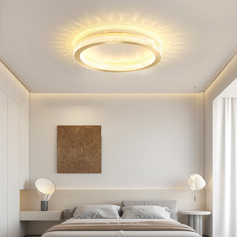 Single Golden Flush Mount Lighting Circle Glass LED Ceiling Light for Bedroom