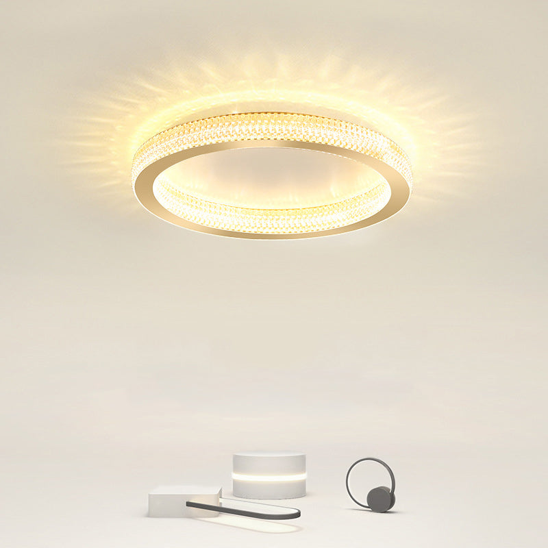 Single Golden Flush Mount Lighting Circle Glass LED Ceiling Light for Bedroom