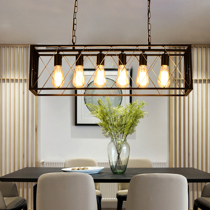 Rectangular Shape Pendant Light Modern Style Metal 4/6 Lights Hanging Lamp in Black