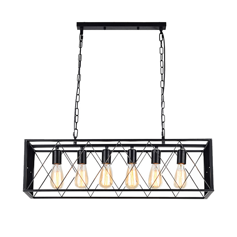 Rectangular Shape Pendant Light Modern Style Metal 4/6 Lights Hanging Lamp in Black