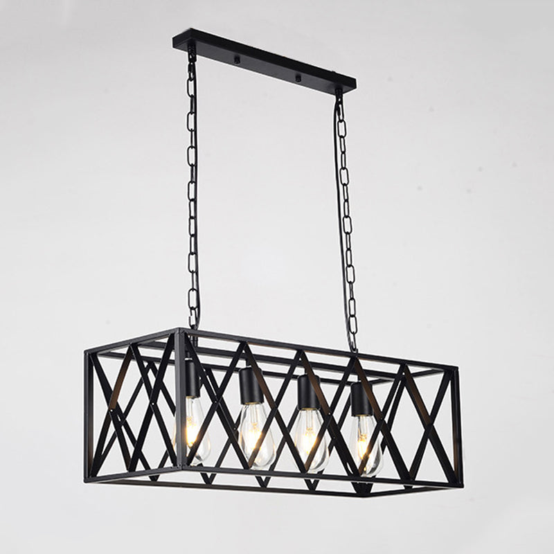 Rectangular Shape Pendant Light Modern Style Metal 4/6 Lights Hanging Lamp in Black