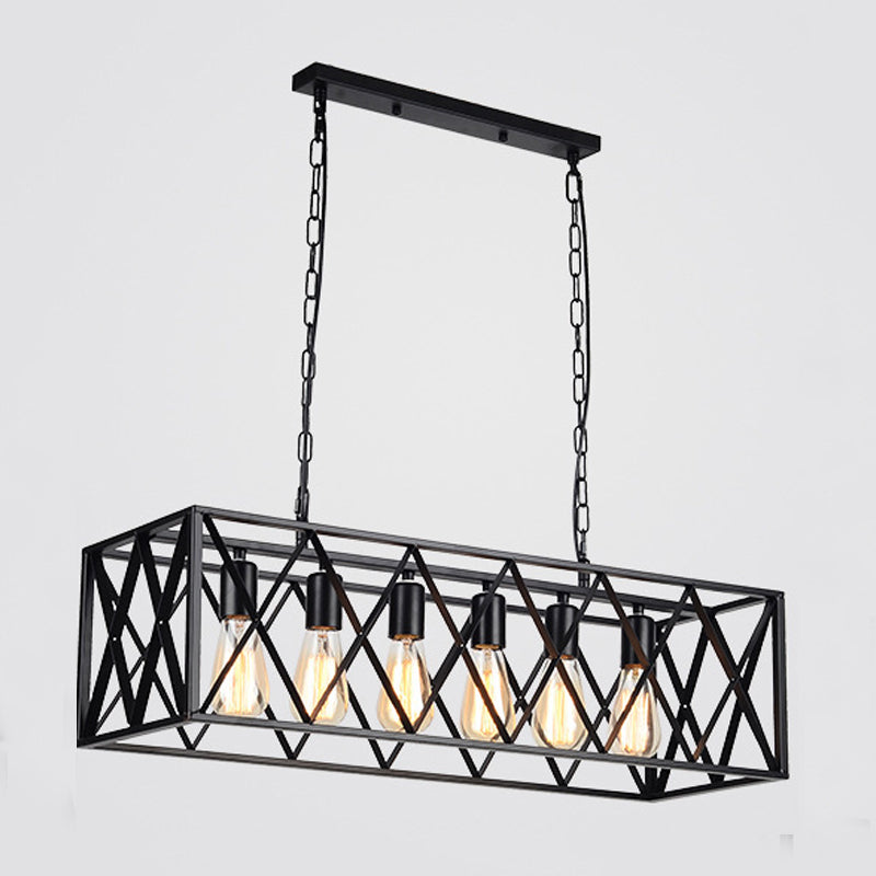 Rectangular Shape Pendant Light Modern Style Metal 4/6 Lights Hanging Lamp in Black