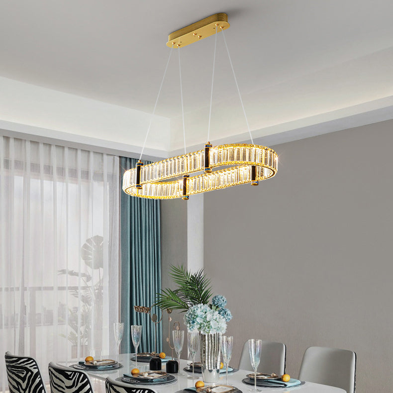 Contemporary Island Light Fixtures Oval Hanging Lamp with Crystal for Dining Room