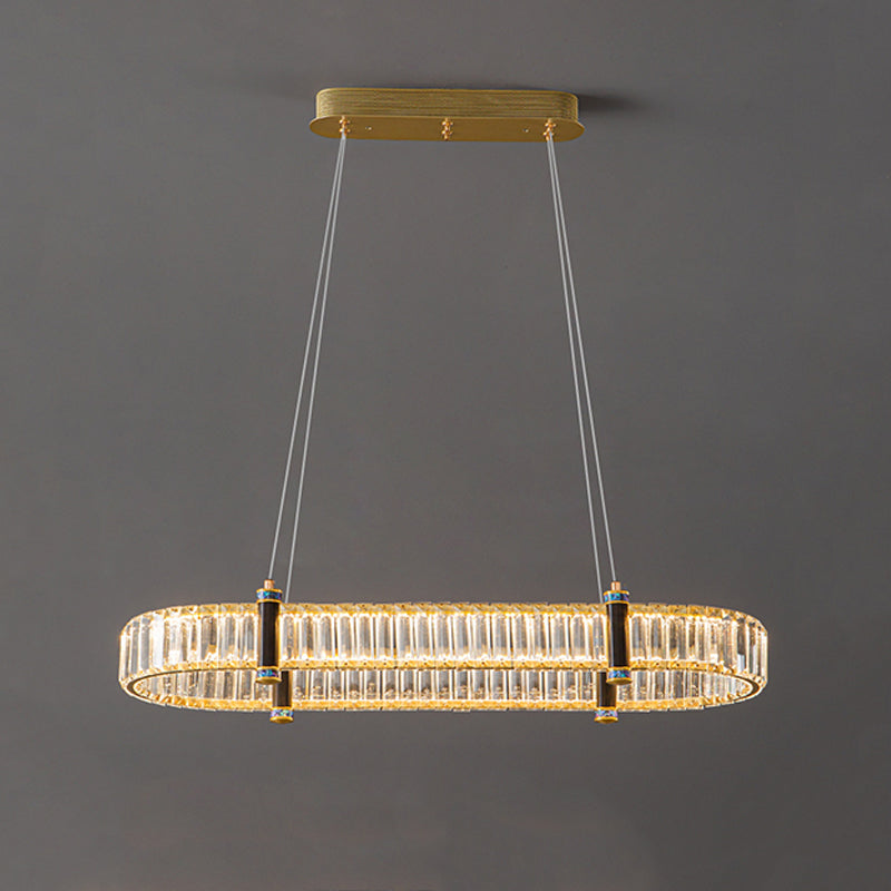 Contemporary Island Light Fixtures Oval Hanging Lamp with Crystal for Dining Room