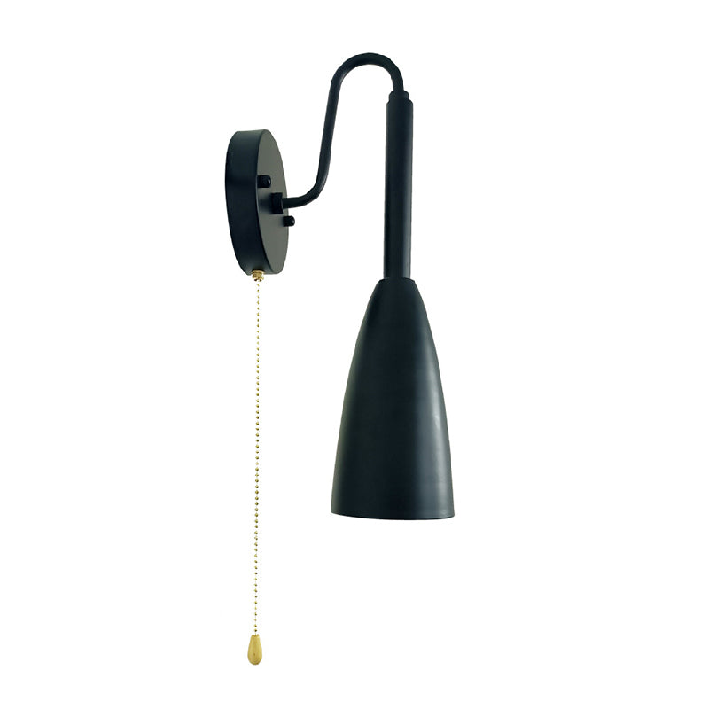 Industrial Wood Wall Sconce Cone Shape Wall Light with Metal Shade for Living Room