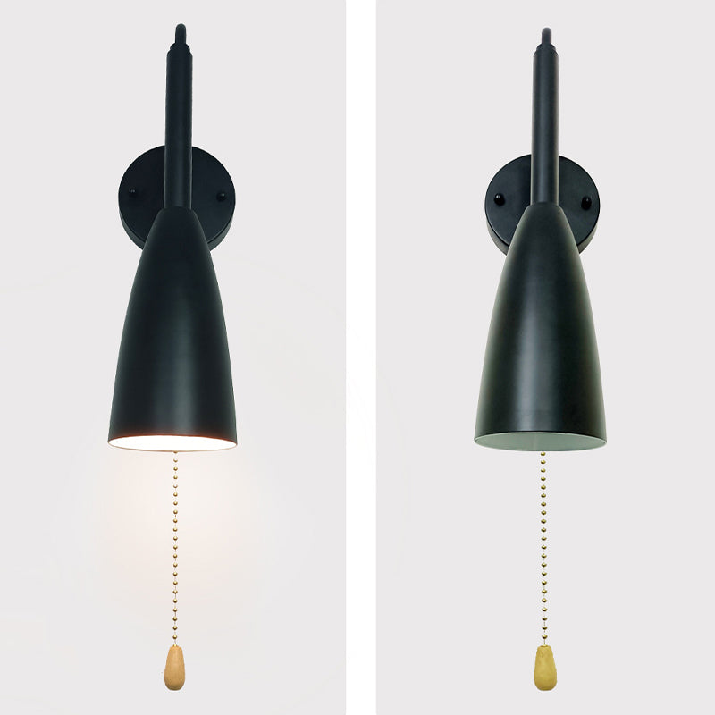 Industrial Wood Wall Sconce Cone Shape Wall Light with Metal Shade for Living Room