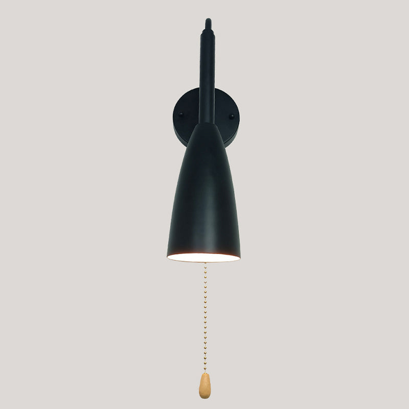 Industrial Wood Wall Sconce Cone Shape Wall Light with Metal Shade for Living Room
