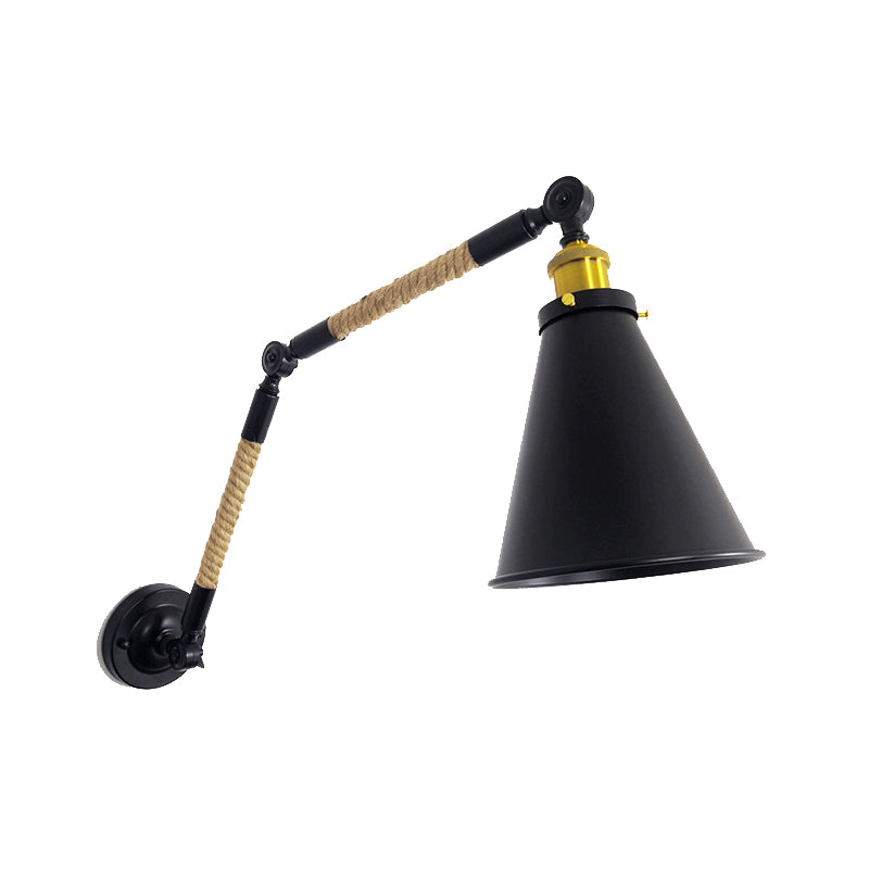 Industrial Rope Wall Sconce Cone Shape Wall Light with Metal Shade for Living Room