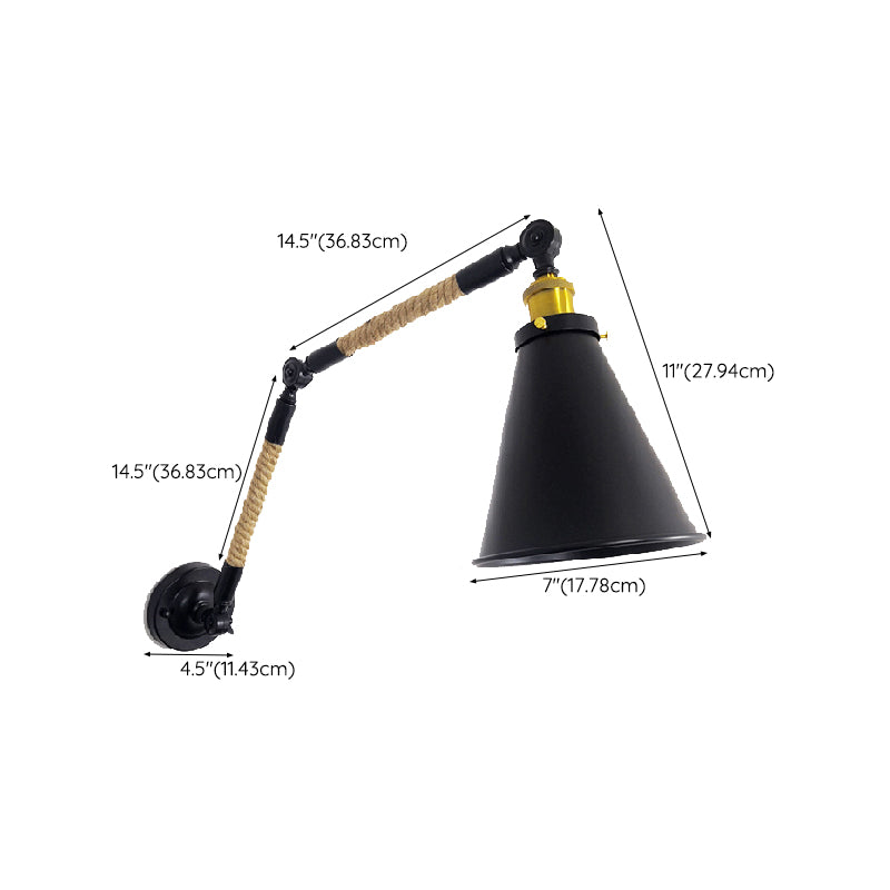 Industrial Rope Wall Sconce Cone Shape Wall Light with Metal Shade for Living Room