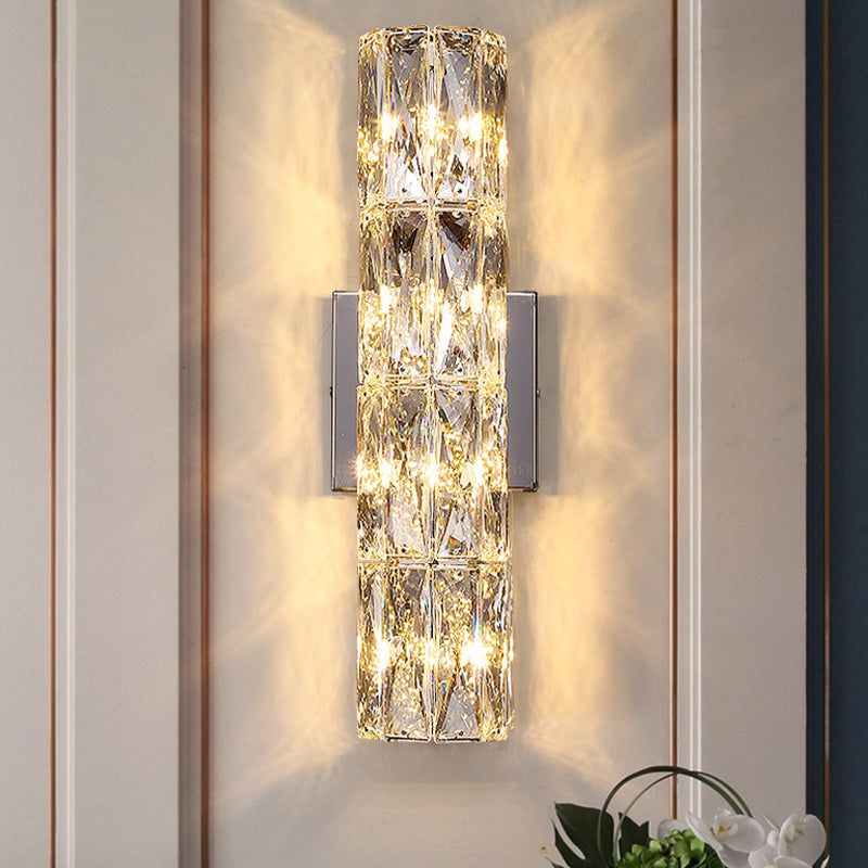 Modern Style Wall Light Cylinder Crystal Sconces in Transparent for Bedroom