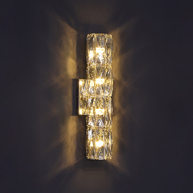 Modern Style Wall Light Cylinder Crystal Sconces in Transparent for Bedroom