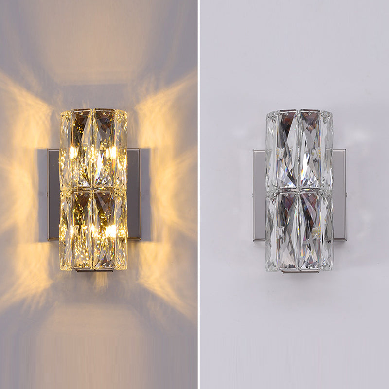 Modern Style Wall Light Cylinder Crystal Sconces in Transparent for Bedroom
