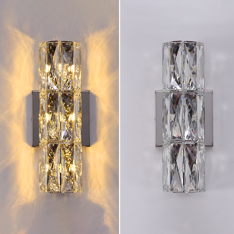 Modern Style Wall Light Cylinder Crystal Sconces in Transparent for Bedroom