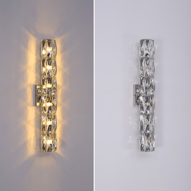 Modern Style Wall Light Cylinder Crystal Sconces in Transparent for Bedroom