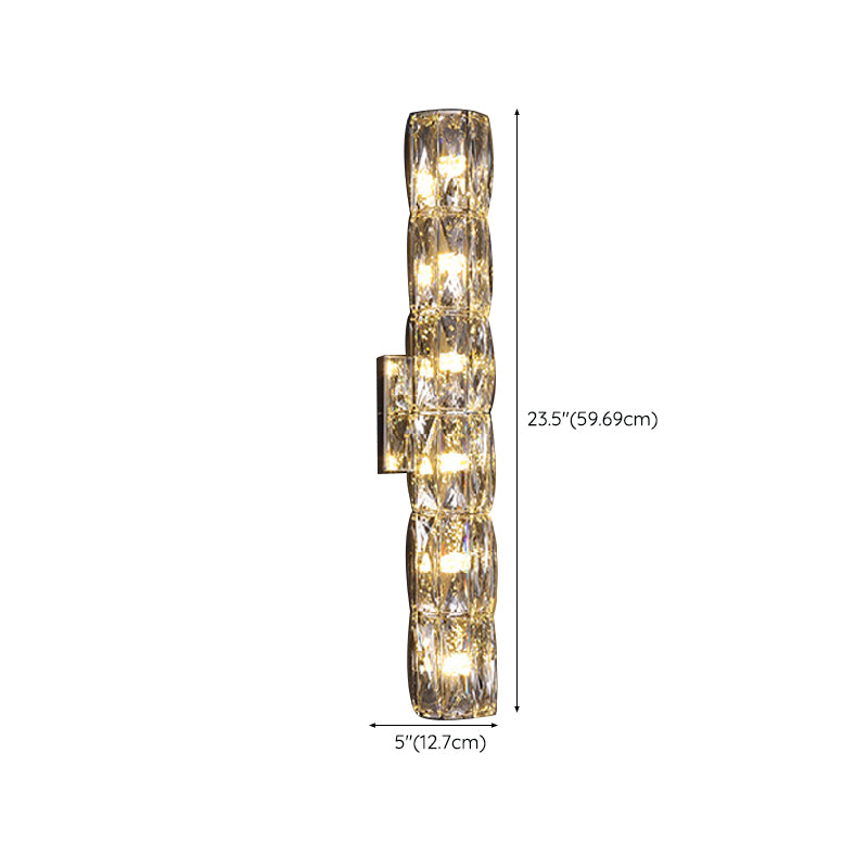 Modern Style Wall Light Cylinder Crystal Sconces in Transparent for Bedroom