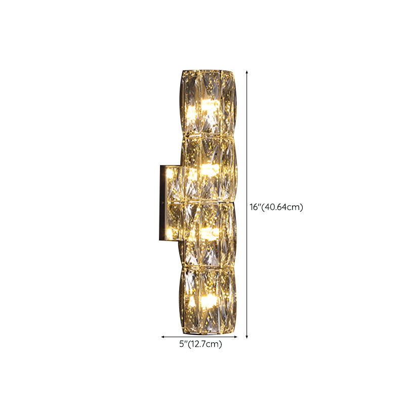 Modern Style Wall Light Cylinder Crystal Sconces in Transparent for Bedroom