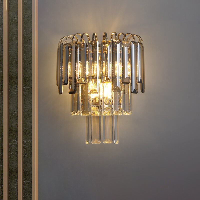 Modern Style Three-Tiered Wall Light Crystal 3 Light Sconces for Bedroom
