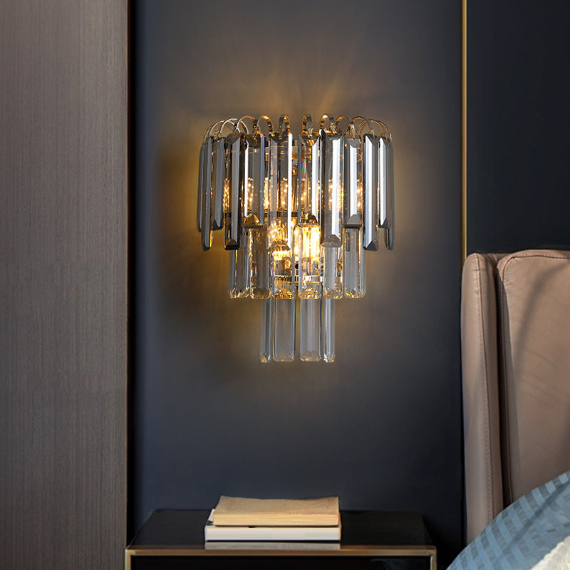 Modern Style Three-Tiered Wall Light Crystal 3 Light Sconces for Bedroom