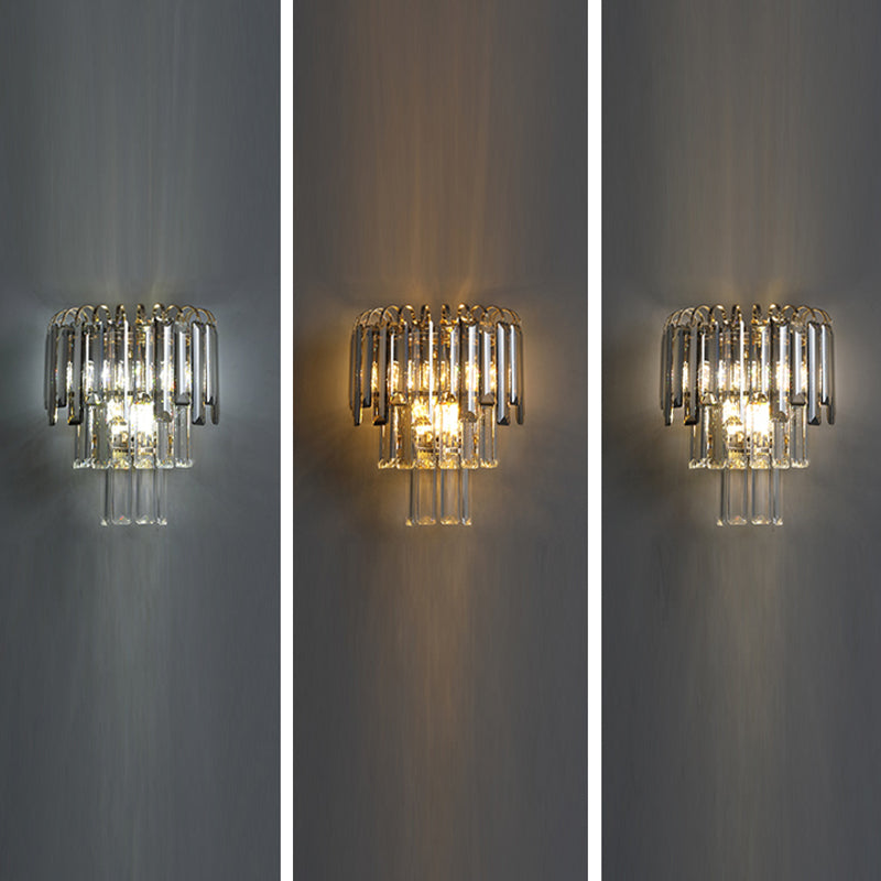 Modern Style Three-Tiered Wall Light Crystal 3 Light Sconces for Bedroom