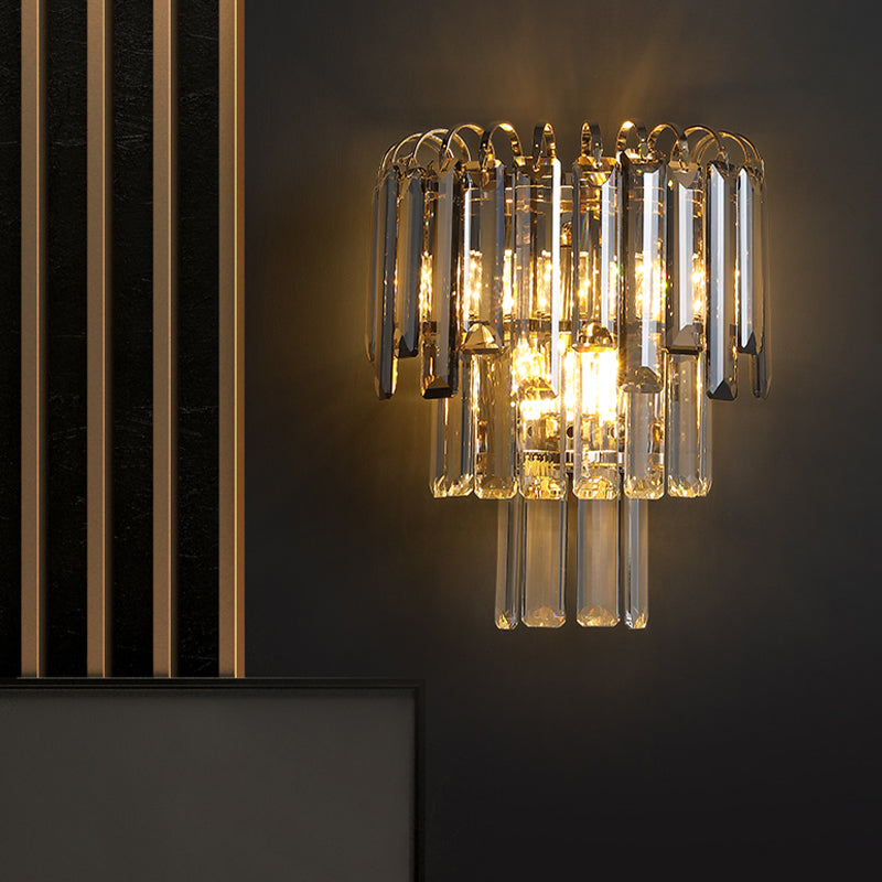 Modern Style Three-Tiered Wall Light Crystal 3 Light Sconces for Bedroom