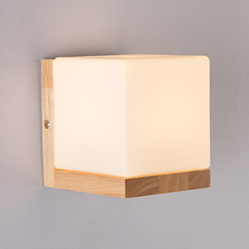Wood Sqaure Shape Wall Sconce Modern Style 1 Light Wall Light Fixture in Brown