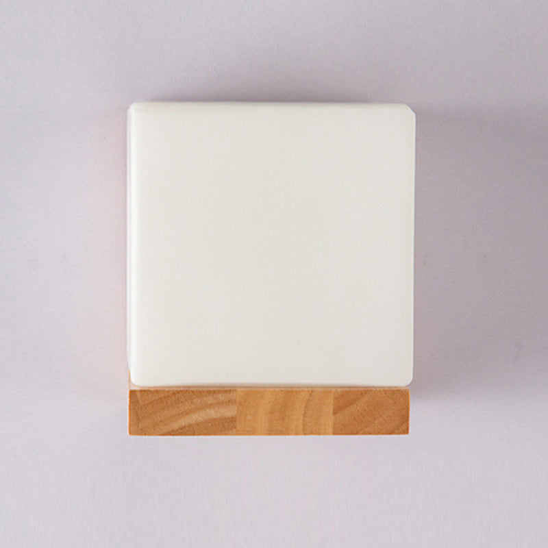 Wood Sqaure Shape Wall Sconce Modern Style 1 Light Wall Light Fixture in Brown