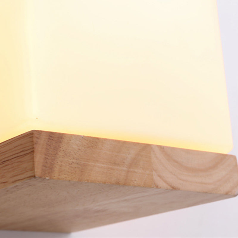 Wood Sqaure Shape Wall Sconce Modern Style 1 Light Wall Light Fixture in Brown