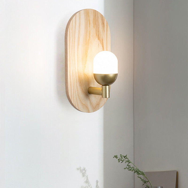 Wood Oval Shape Wall Sconce Modern Style 1 Light Wall Light Fixture in Brown