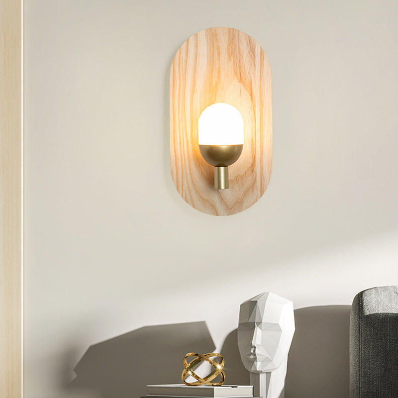 Wood Oval Shape Wall Sconce Modern Style 1 Light Wall Light Fixture in Brown