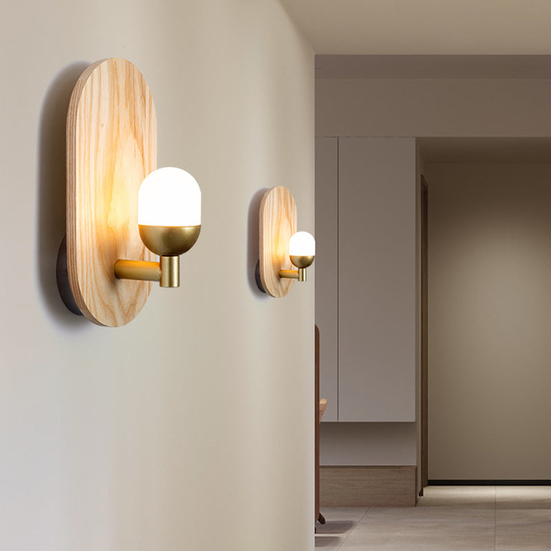 Wood Oval Shape Wall Sconce Modern Style 1 Light Wall Light Fixture in Brown