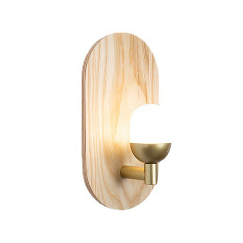 Wood Oval Shape Wall Sconce Modern Style 1 Light Wall Light Fixture in Brown