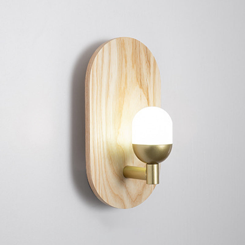 Wood Oval Shape Wall Sconce Modern Style 1 Light Wall Light Fixture in Brown