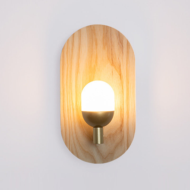 Wood Oval Shape Wall Sconce Modern Style 1 Light Wall Light Fixture in Brown