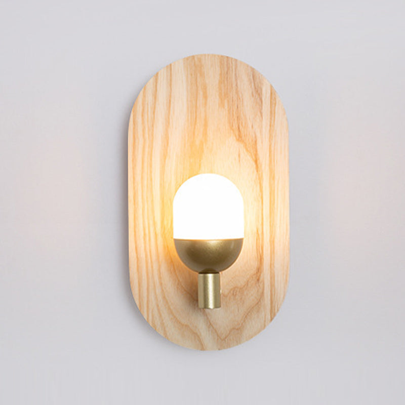 Wood Oval Shape Wall Sconce Modern Style 1 Light Wall Light Fixture in Brown