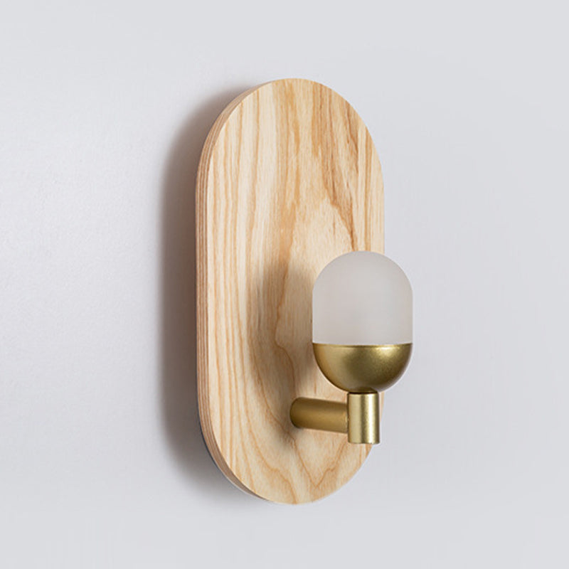 Wood Oval Shape Wall Sconce Modern Style 1 Light Wall Light Fixture in Brown