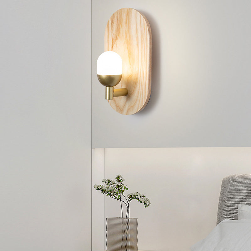 Wood Oval Shape Wall Sconce Modern Style 1 Light Wall Light Fixture in Brown