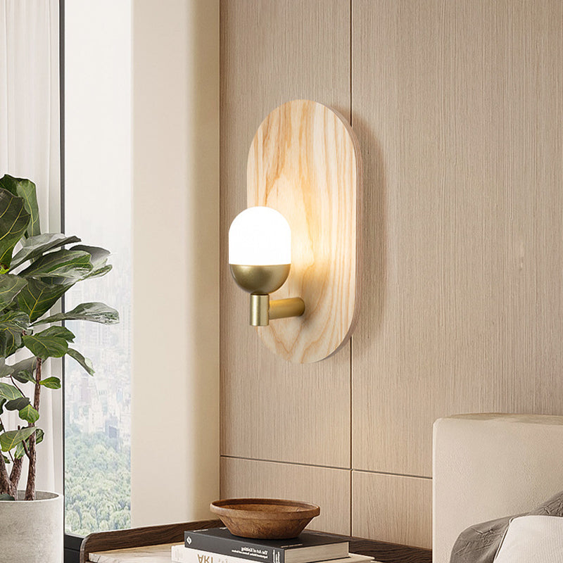 Wood Oval Shape Wall Sconce Modern Style 1 Light Wall Light Fixture in Brown