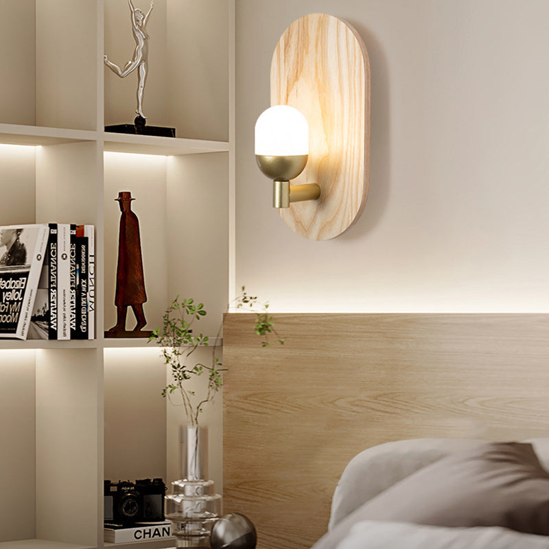 Wood Oval Shape Wall Sconce Modern Style 1 Light Wall Light Fixture in Brown