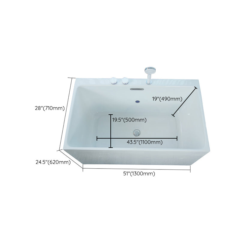 Acrylic Rectangular Back to Wall Bath Tub Freestanding Bathtub with Center Drain