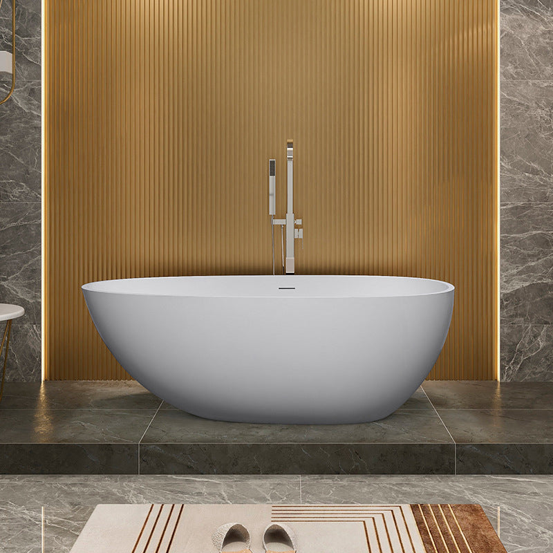 Modern Oval Tub with Drain and Overflow Trim White Soaking Bathtub for Home