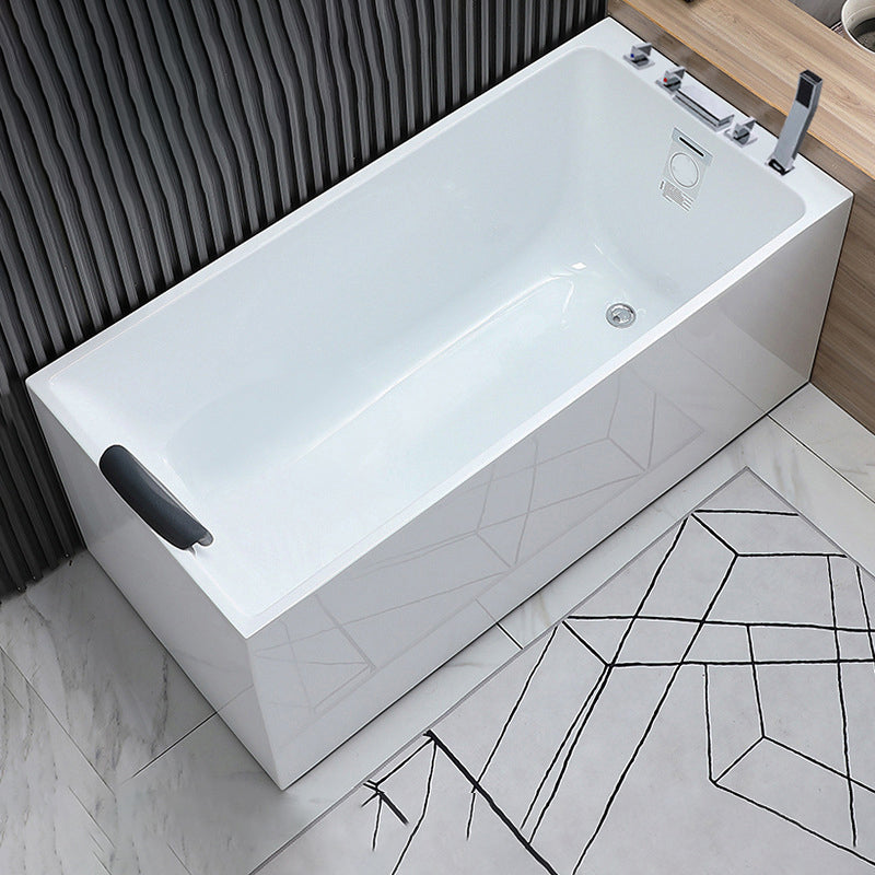 Acrylic Soaking Tub with Left Drain in White Rectangle Freestanding Bathtub